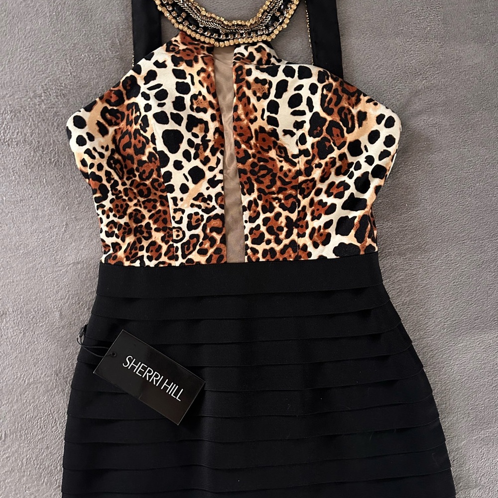 Sherri Hill Leopard Print and Black Dress